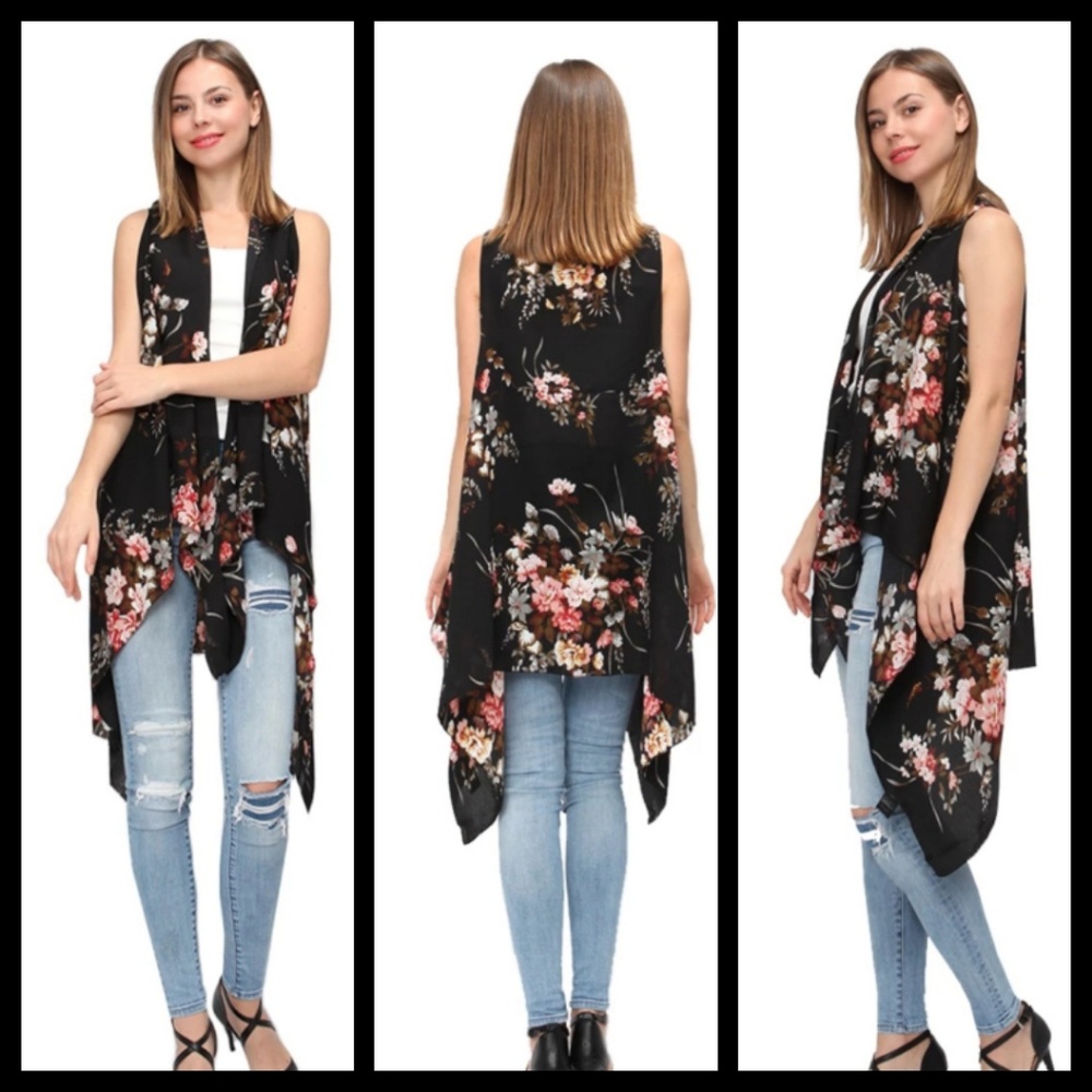 Long Floral Shawl Vest
